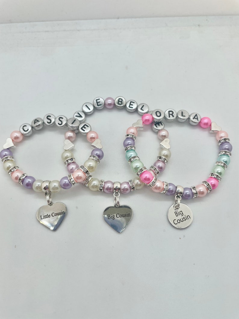 Personalised Big sister CHARM BRACELET, Biggest, Middle, Little, Baby Sister, Big Brother personalized name gift, inc bag & tag 30 colours image 5