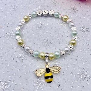 Personalisiertes BUMBLE BEE Bettelarmband Kinder Mädchen Erwachsene BIENE Geschenk inkl Tasche & Anhänger 30+ Farbwahl