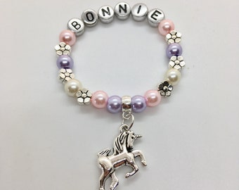 Unicorn personalised charm bracelet, Mermaid, Big sister, Niece, Fairy, Rainbow gifts + 30 colour choice inc gift bag & tag.