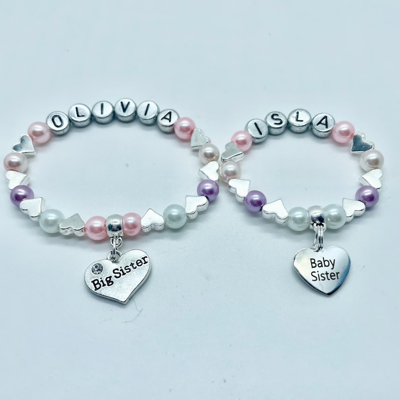 Personalised Big sister CHARM BRACELET, Biggest, Middle, Little, Baby Sister, Big Brother personalized name gift, inc bag & tag 30 colours image 4