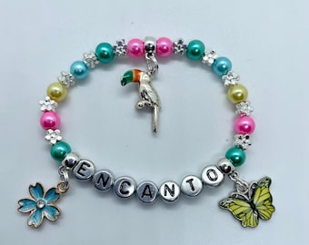 Personalised ENCANTO CHARM BRACELET, kids, girls, boys name gift, inc gift bag & tag