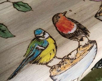 Feed the Birds storage,  complete twitcher gift box burned with garden birds, large bird food box with personalisation option.