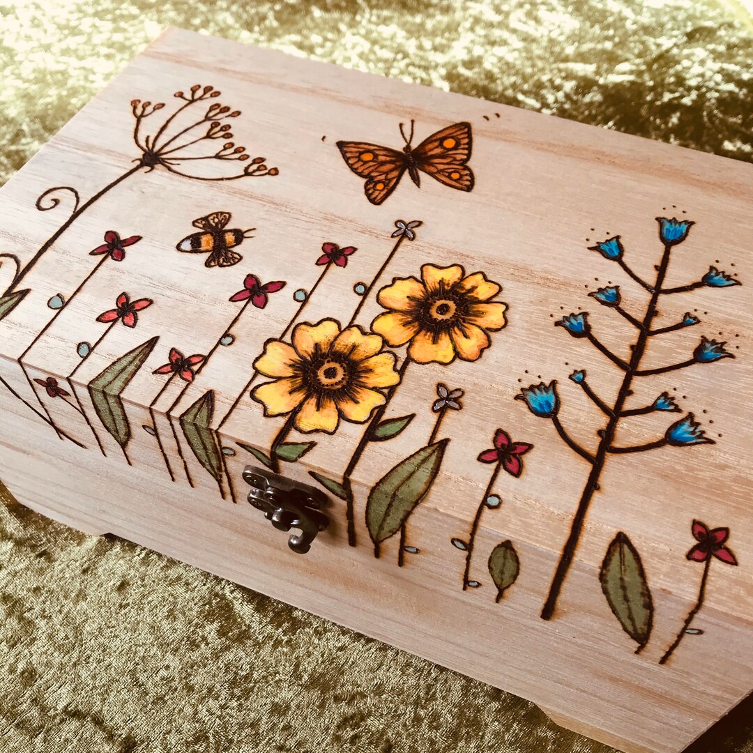Personalised Wooden Wildflower Jewellery Box With Removable Tray, Large