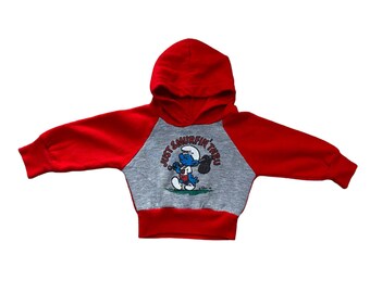 Kids vintage 80’s baby hoodie smurfs size 9-12 months