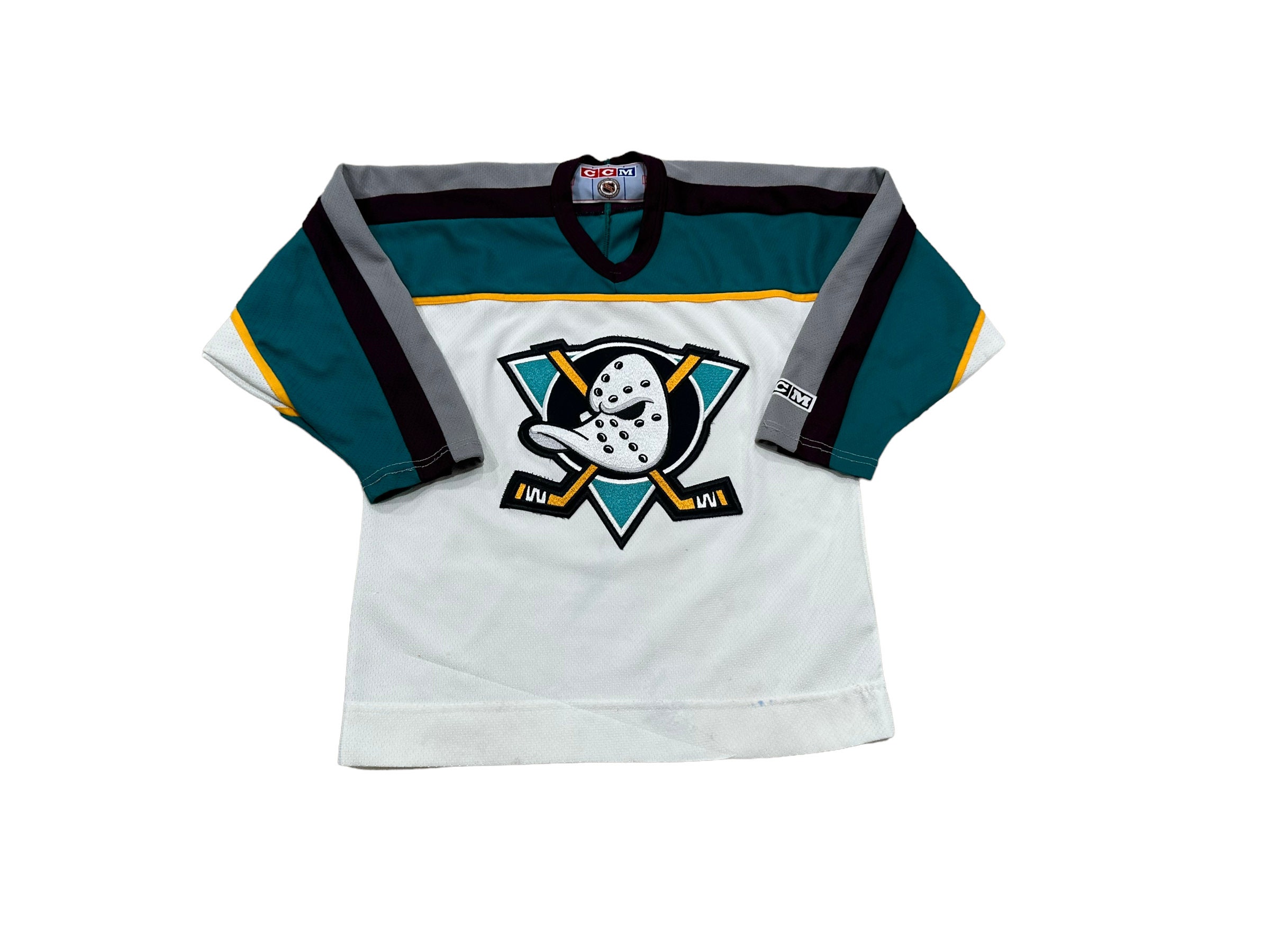 1994 Adam Banks Anaheim Mighty Ducks D2 Movie CCM NHL White Jersey