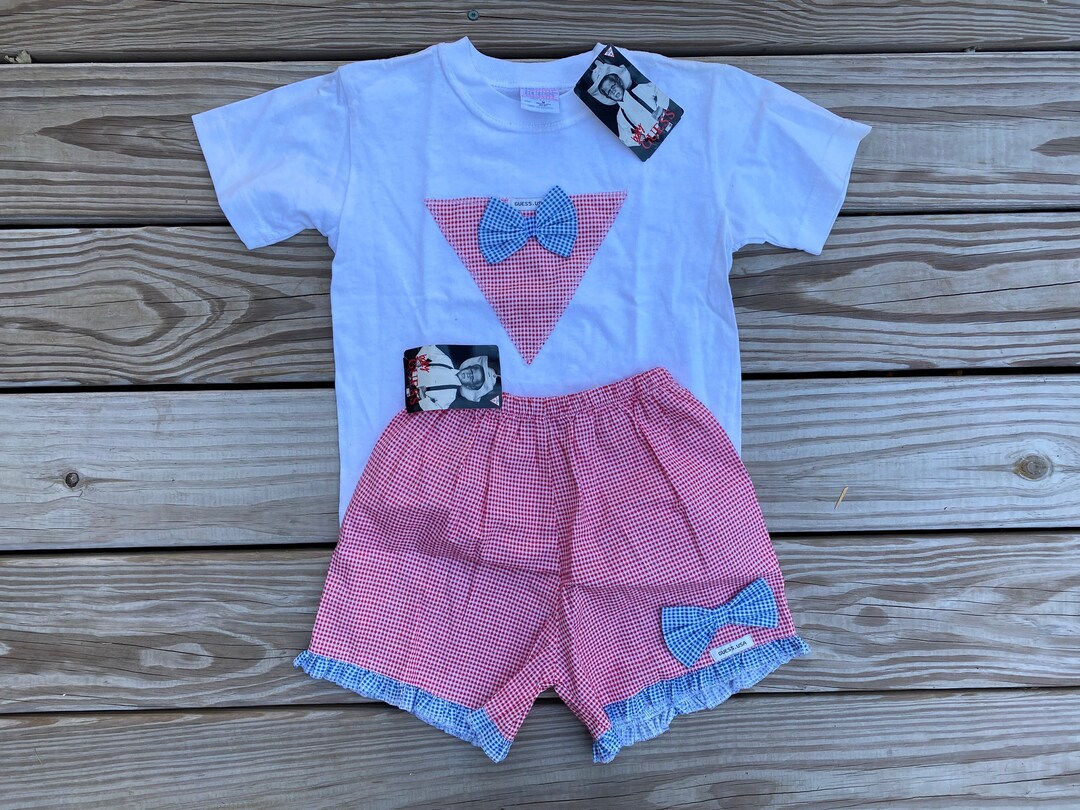 Kids Vintage 90s Baby Guess Girls Gingham Set Size 3T Runs Etsy