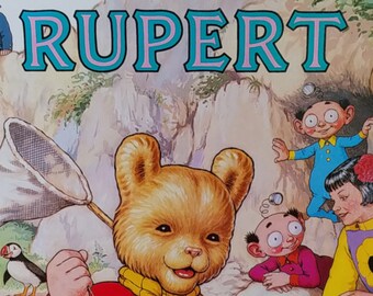 80s illustrated books 1986 Rupert Bear Daily Express Annual - First Edition Children's Books - Vintage Child Book, Text Comics, John Harrold, 1980s