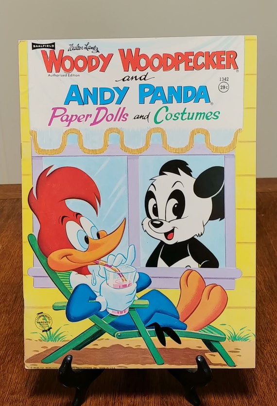 Woody Woodpecker, Andy Panda Paper Dolls, Costumes by Walter Lantz, vintage 1968.