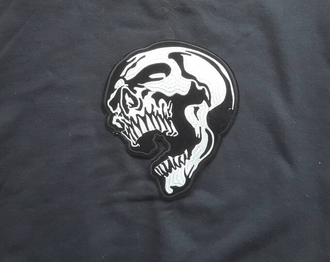 Large embroidered black white skull iron on embroidered applique patches denim jacket vest backpack trendy festival biker aesthetic