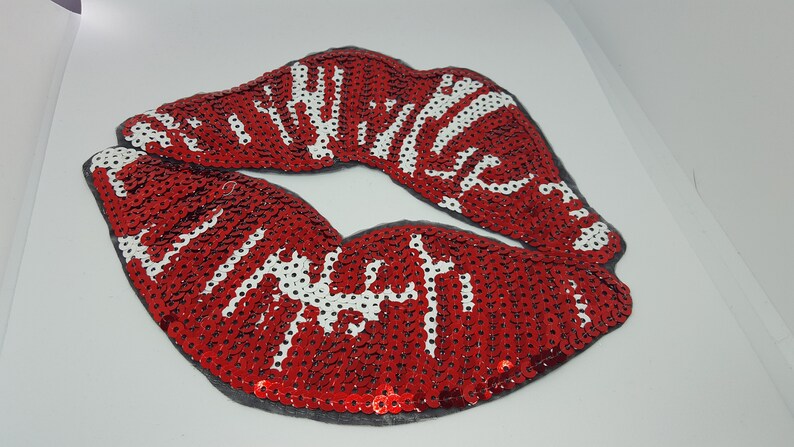 Large Red Lips Mouth Pop Art Lip Sequin Sew On Embroidered Cloth Patch Craft