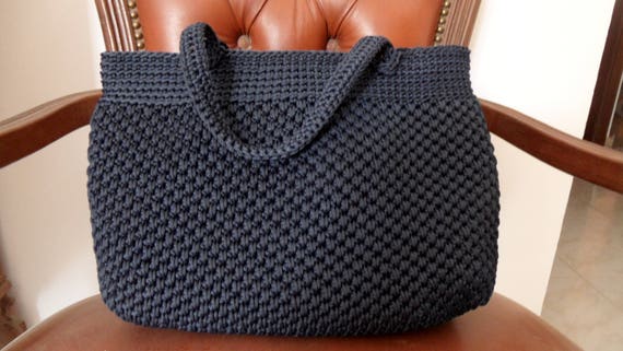 Borsa donna blu in cordino tailandese, all'uncinetto, fatta a mano -   Italia