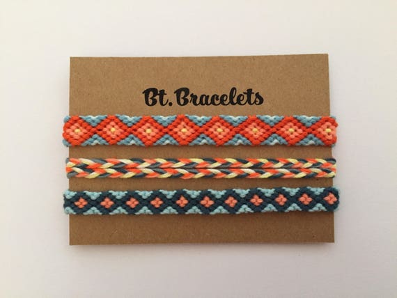 Set of friendship straps bracelets blue orange bracelets or anklets