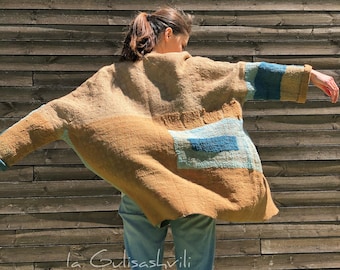 Handmade Nuno Felted Merino Wool Jacket: Bohemian Wearable Art Coat