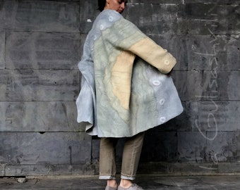 Women oversized coat  , wearable art, nuno felted jacket, designer coat, Handmade, felted jacket, eco-fashion