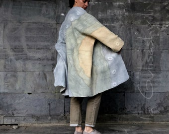 Nuno Felted Merino Wool Coat: Handmade Wearable Art Jacket