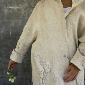 Minimalist Nuno Felt Handmade beige jacket, Wearable art Designer coat. image 8