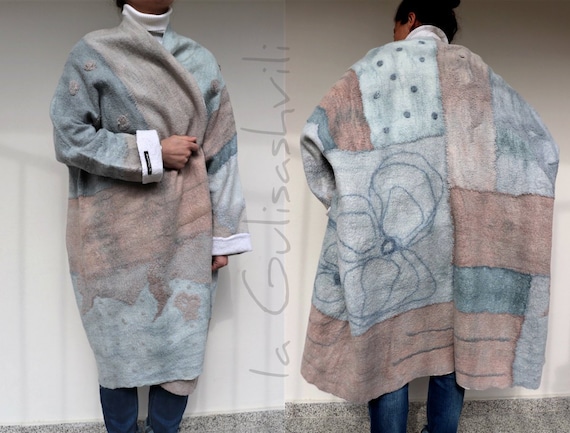 Felted Jacket Women Oversized Coat Nuno Felt Coat Wearable Art - Etsy