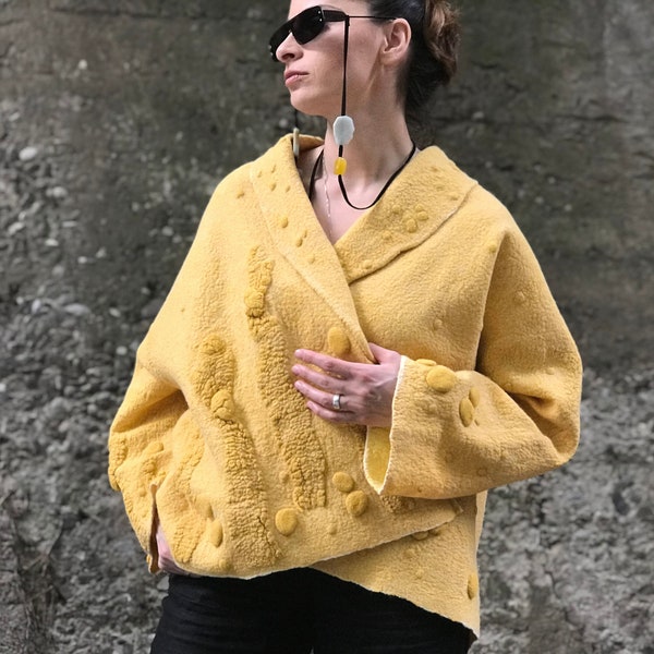 Women oversized hand felted  jacket. Unique Eco friendly Designer Art work.