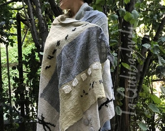 Luxurious hand felted X Large Nuno felt wrap ,  Unique gift for her,  Wearable Art designer work