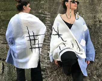 Plus Size Felted Merino Wool Jacket: Handmade Nuno Boho Coat