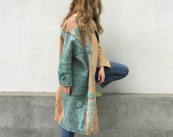 Reversible Nuno felt coat. Plus size designer coat, wearable art, Handmade  Sustainable felted jacket, eco-fashion.