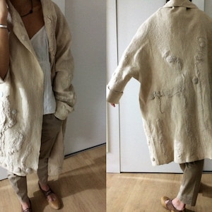 hand felted wool plus size beige coat.