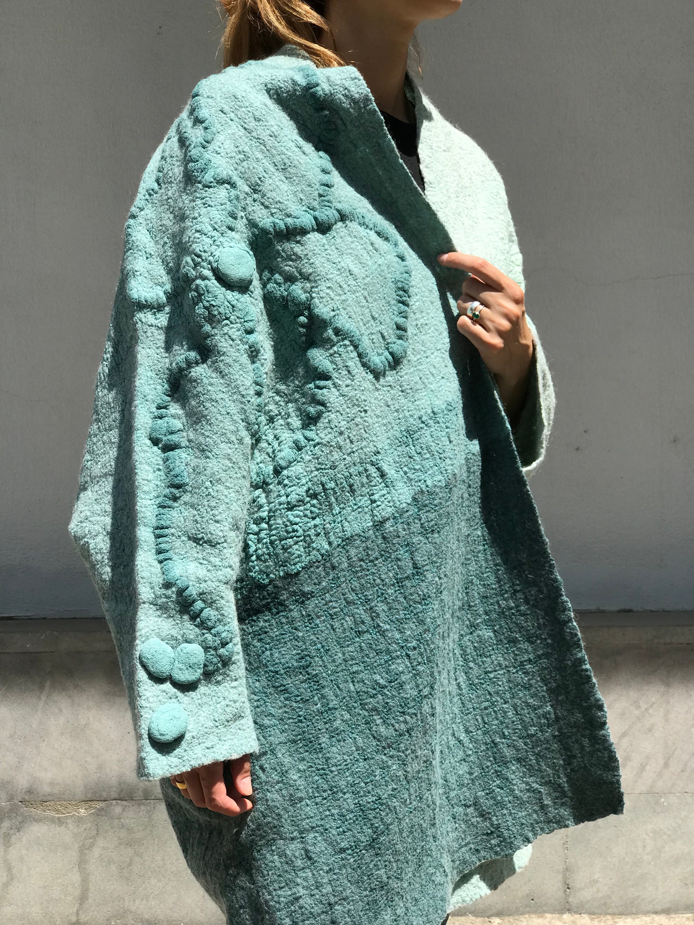 Handmade Merino Wool Nuno Felt Coat: Oversized Wearable Art