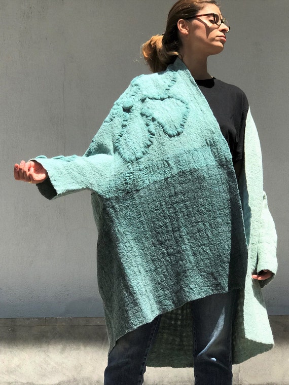 Handmade Merino Wool Nuno Felt Coat: Oversized Wearable Art