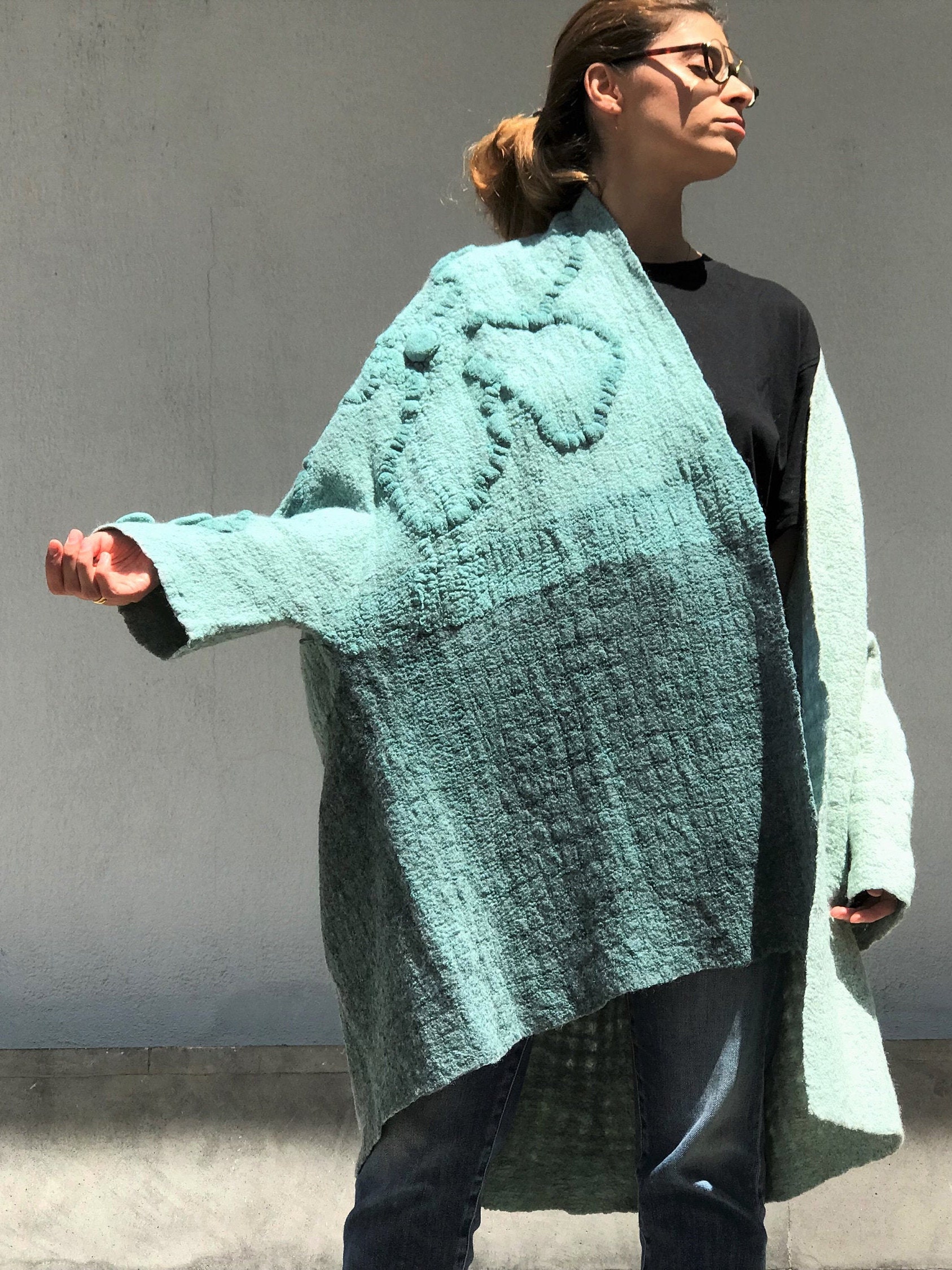 Handmade Merino Wool Nuno Felt Coat: Oversized Wearable Art