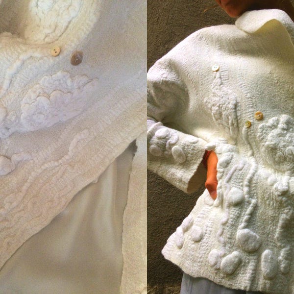 Fall wedding jacket.  Wearable art coat. Nuno felt  coat. Designer Handmade coat.  Eco fashion felted wool  jacket.   Gift for her