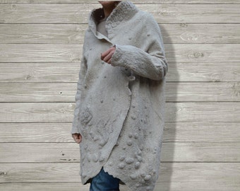 Women's Nuno Felt Designer Coat, Handmade Unique Felted Women's Nuno Felt Designer Coat, Handmade Unique Felted