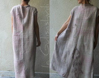 Women's plus size grey-pink hand felted dress..Nuno felt dress.  Wearable Art, Felted dress, Designer dress, Hand made, Sustainable clothing