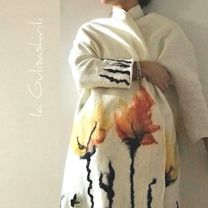Women coat, oversized  , wearable art, nuno felted coat, designer coat, Handmade, felted jacket, eco-fashion, Felted  clothing, Wedding