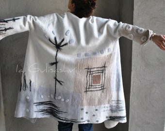 Handmade Nuno Felted Merino Wool Coat: Wearable Art Clothing