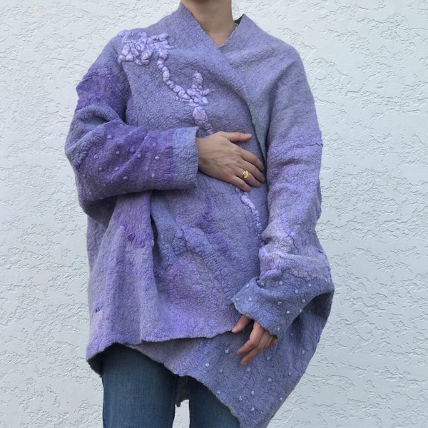 Plus size Nuno felt coat.  Unique designer coat, wearable art, Handmade  Sustainable felted jacket, eco-fashion.