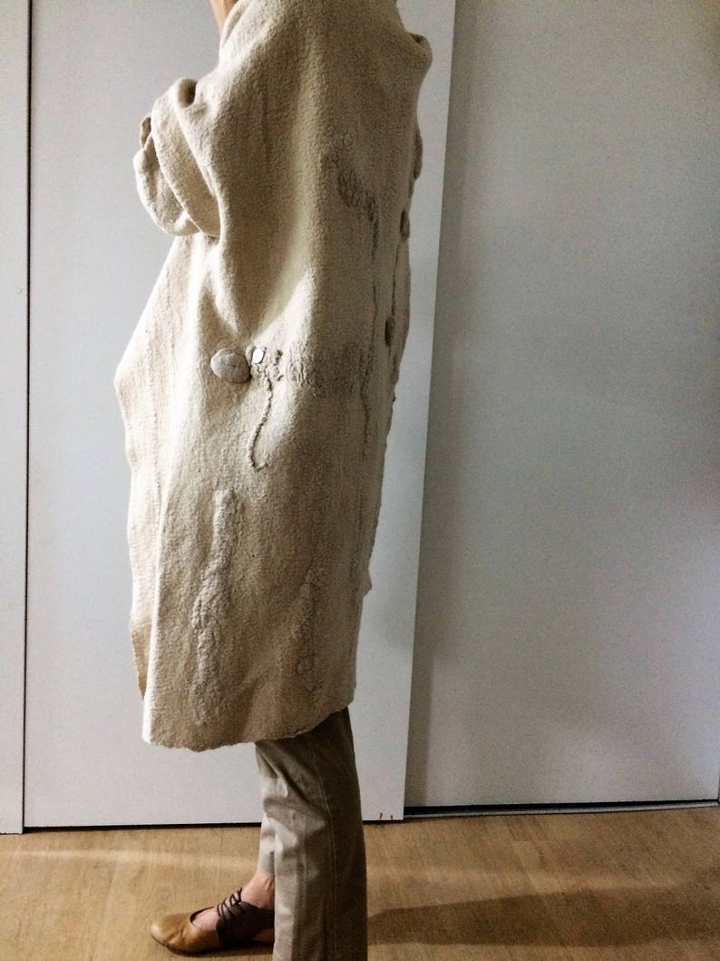 Minimalist Nuno Felt Handmade beige jacket, Wearable art Designer coat. image 5