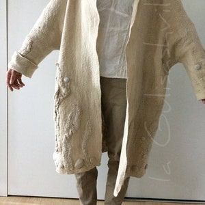 Minimalist Nuno Felt Handmade beige jacket, Wearable art Designer coat. image 4