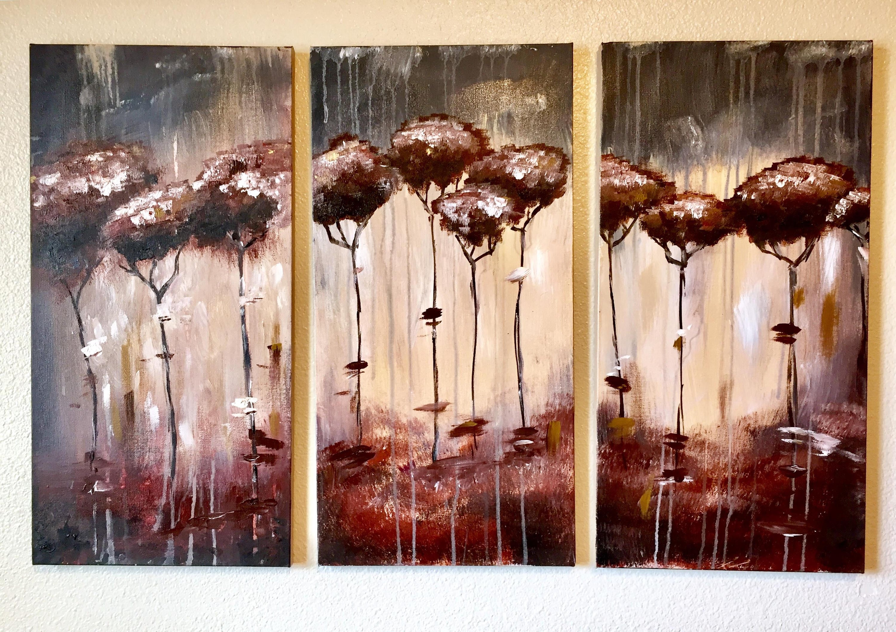ORIGINAL Abstract Tree Wall Art Triptych Etsy UK