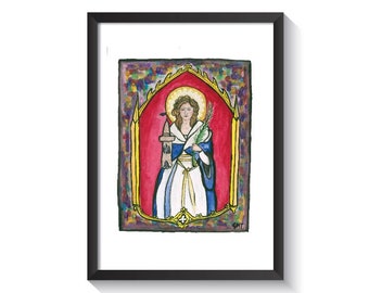 Saint Barbara Original Watercolor Print