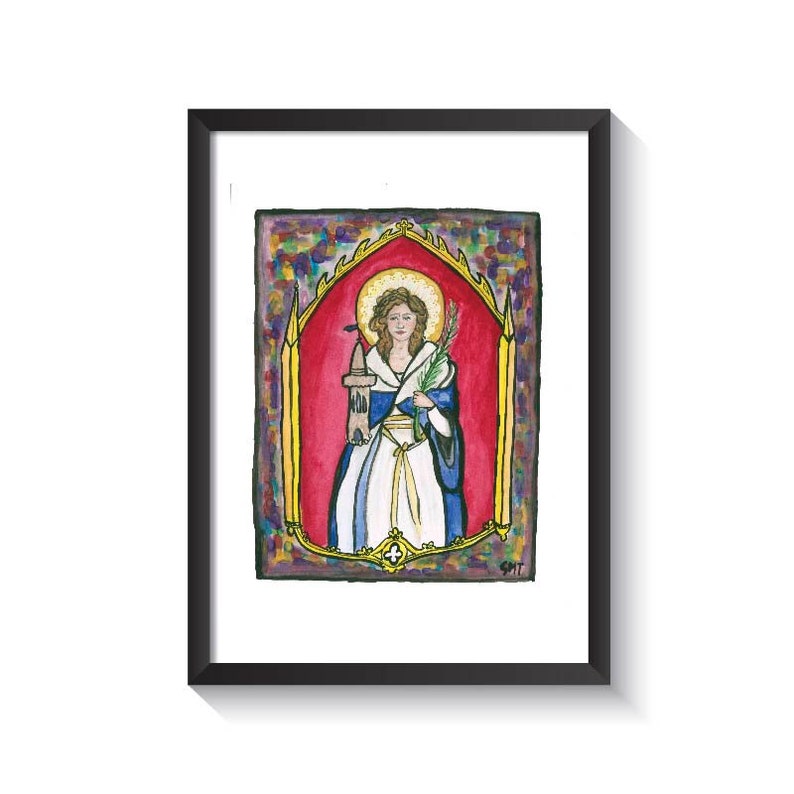 Saint Barbara Original Watercolor Print image 1