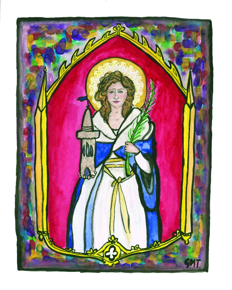 Saint Barbara Original Watercolor Print image 3