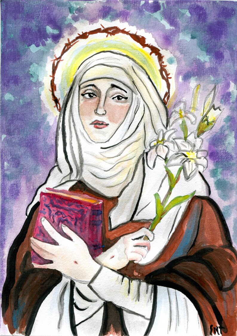 Saint Catherine of Siena Original Watercolor Print Etsy