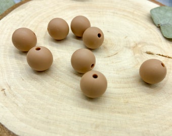 Perles en silicone marron chameau 12 mm