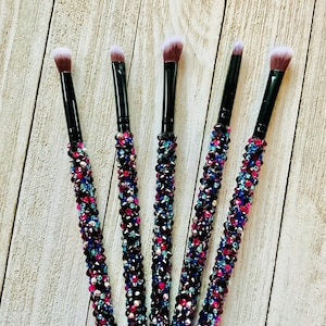 Pink, blue. Black and silver glass rhinestone eyeshadow brush set. 5 brushes in a set super soft bristles makeup obsessed bling brushes
