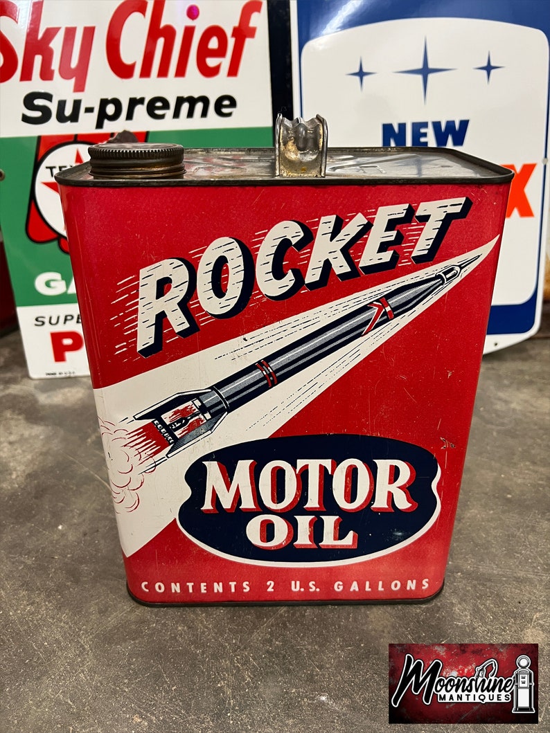 1950's ROCKET Motor Oil Can 2 Gallon Gas & Oil Etsy