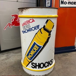 Vtg. 1970's MONROE SHOCKS Trash Can - Gas & Oil