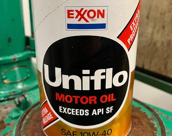 FULL - Vtg. EXXON Uniflo Motor Oil Can 1 qt - Gas & Oil