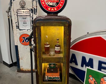 Rustoration 1940’s INDIAN MOTORCYCLE Gilbarco Gas Pump w/ Shelves - Mancave Decor
