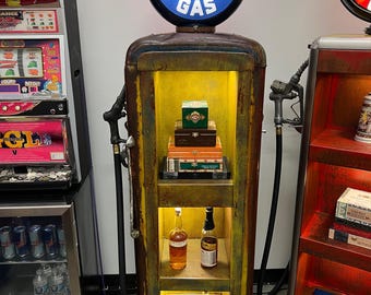 Rustoration 1940’s AMERICAN GAS Gilbarco Gas Pump w/ Shelves - Mancave Decor