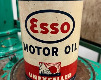Aceite de motor ESSO Unexcelled de la década de 1930, lata de 1 cuarto de galón - Gasolina y aceite